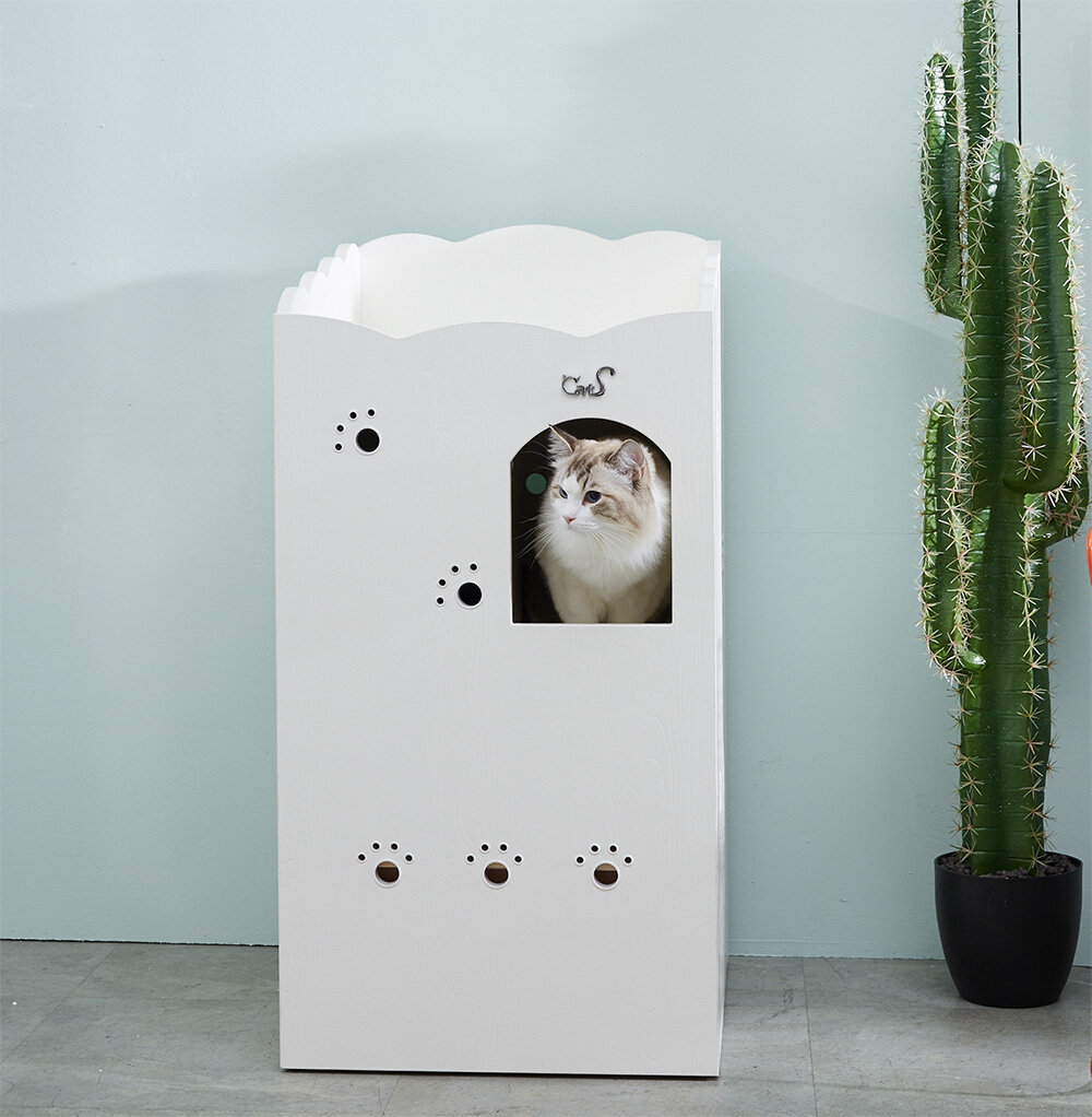 CatS Design Katzenklo hochwertig Holz Katzentoilette Schrank mit Stre