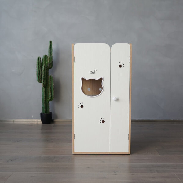CatS Design Katzenklo hochwertig Holz Katzentoilette Schrank mit Stre